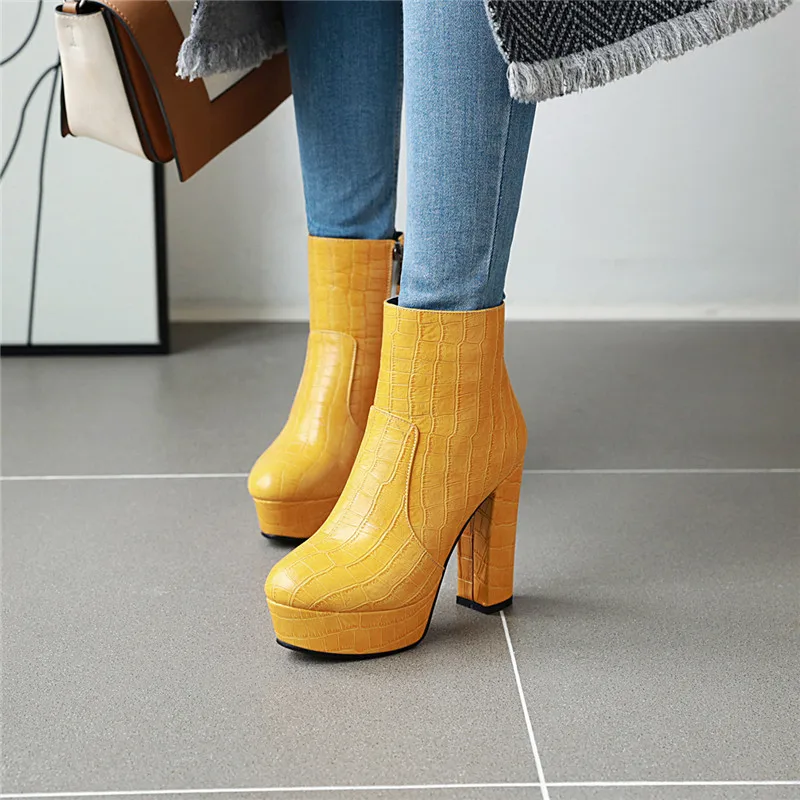 YMECHIC/Модная зимняя обувь на платформе женские ботильоны очень высоком каблуке