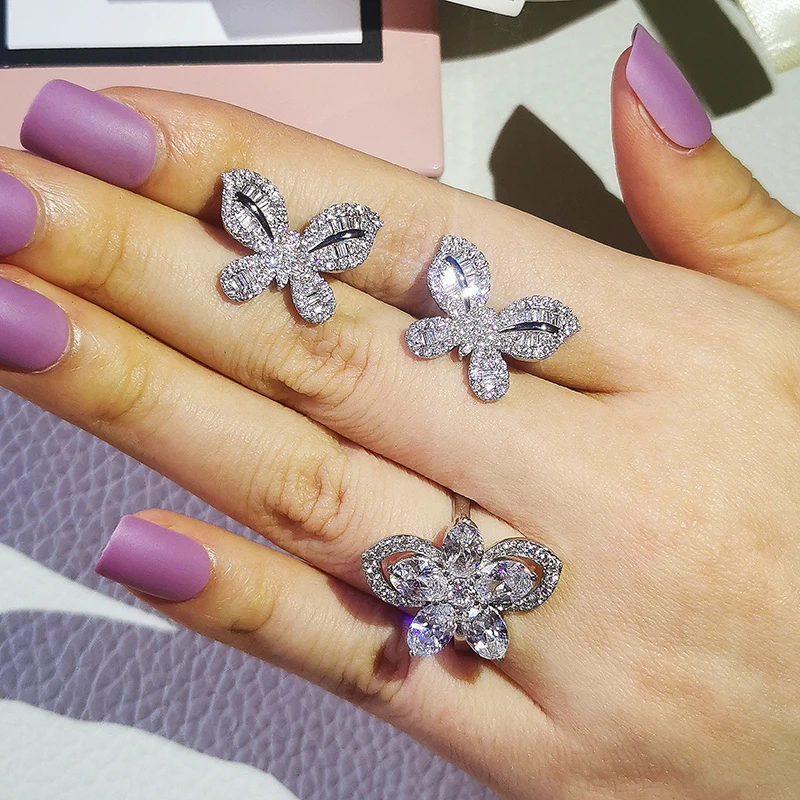 

2pcs Pack 2021 New Luxury Butterfly 925 Sterling Silver Dubai Wedding For Women Lady Anniversary Gift Jewelry Bulk Sell J6021