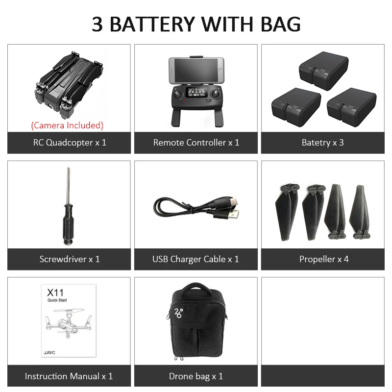 3 Battery with bag JJRC X11 5G wifi FPV с 2K камерой gps 20 минут время полета складной пульт дистанционного управления Дрон Квадрокоптер RTF - Цвет: 3 Battery with bag