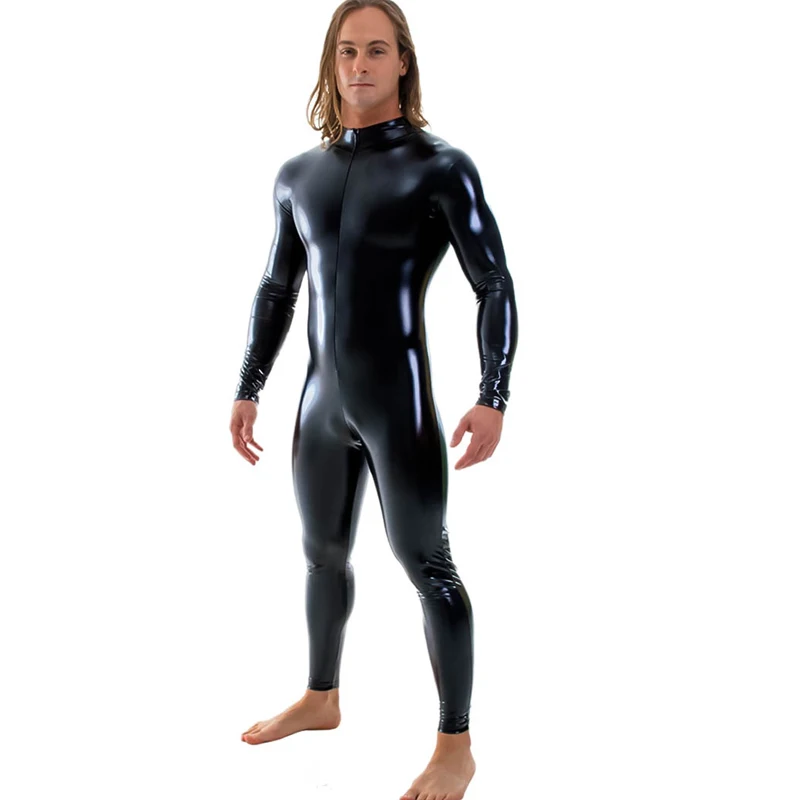 Мужской костюм Зентаи блестящий металлический с длинными рукавами и молнией