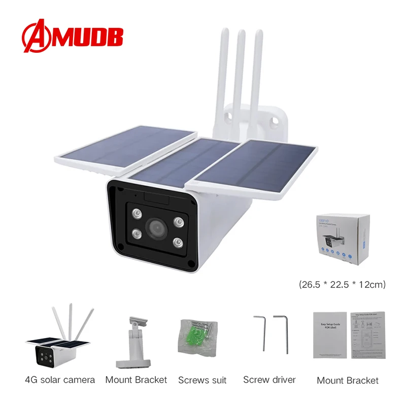 

AMUDB 4G Wireless Solar Camera Solar Panel Powered Outdoor IP Camera Two-way Audio Mobile App remote Control Cloud Storage