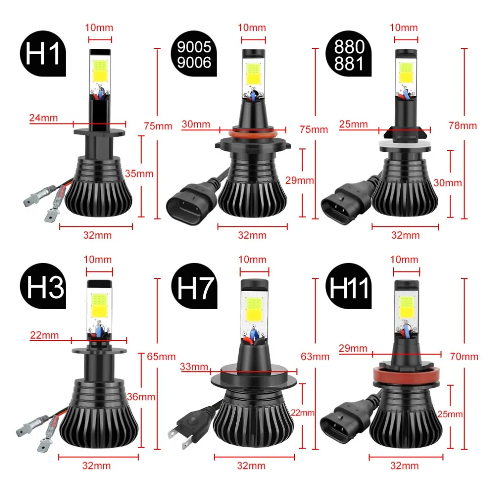 

2pcs LED Car Lights H8 H9 H11 H7 HB3 HB4 9005 9006 H27 880 881 H3 H1 LED Headlight Bulb Dual Color car Fog Lamp White Yellow
