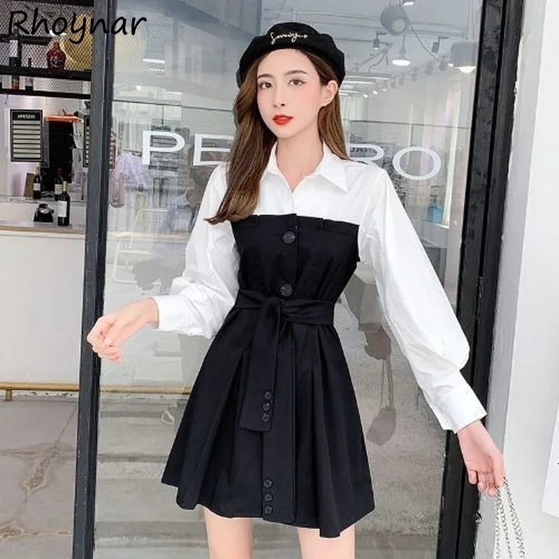 Женское мини-платье из двух частей с длинным рукавом и лацканами | Женская одежда