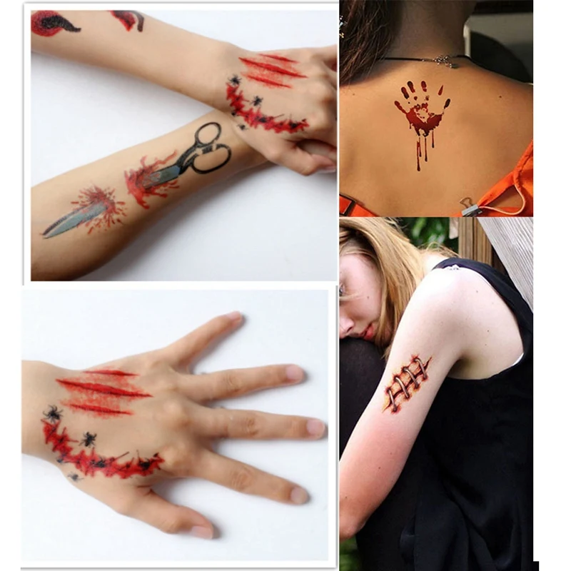 

1 Set Of 30 Halloween Scars Stickers Waterproof Temporary Tattoo 3D Realistic Bloody Design Tattoo Stickers 9.7X5.7 Cm