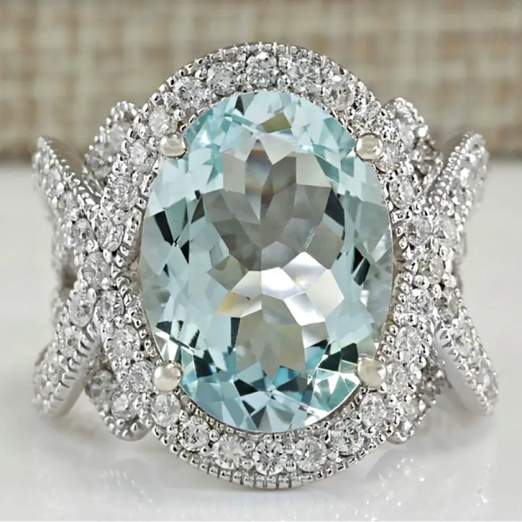 Elegant Luxurious For Women Jewelry Wedding Engagement Gift Elliptical Light Blue Cubic Zirconia Ring | Украшения и аксессуары