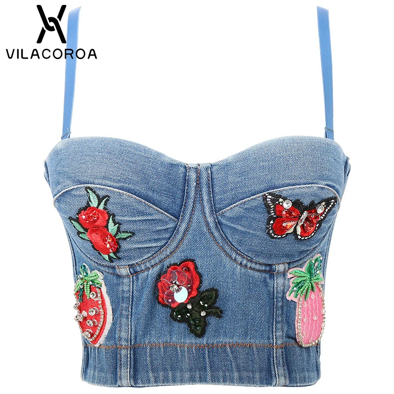 

Ковбойский корсет на бретельках с вышивкой и принтом, женский укороченный топ с блестками, сексуальные обтягивающие майки, уличные эластич...