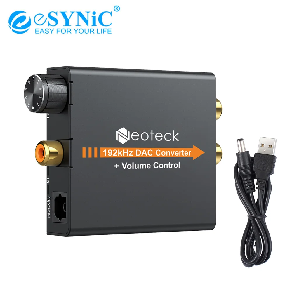 ESYNiC 192k цифро-аналоговый преобразователь коаксиальный SPDIF Toslink к аналоговому