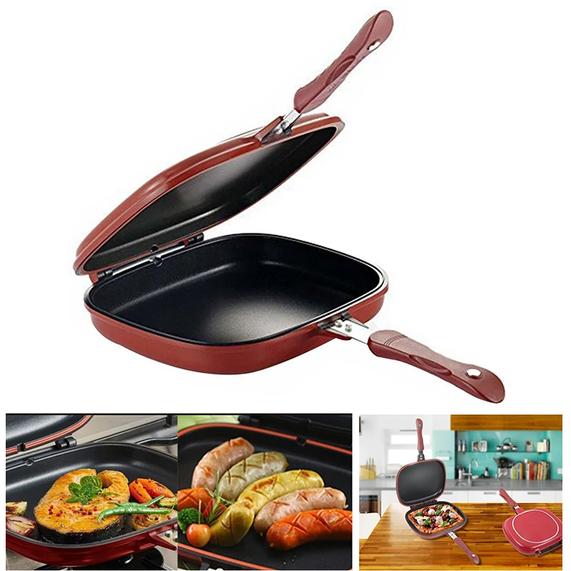 

K-star 28/32cm Double Side Grill Fry Pan Cookware Double Face Pan Steak Fry Pan Kitchen Accessories Cooking Tool Stainless Steel