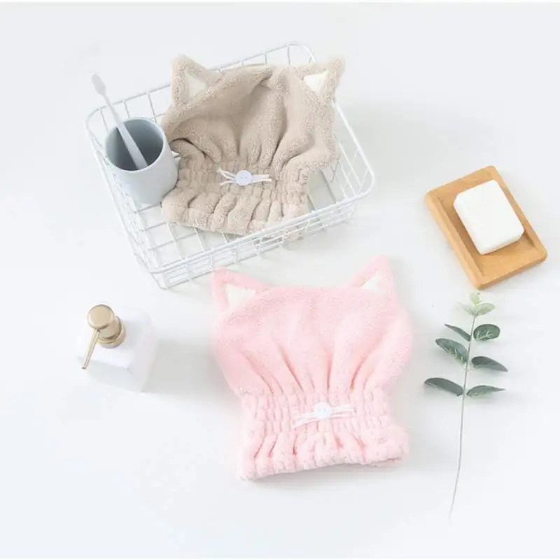 Милый мультяшный фен для волос полотенце кошачьи уши сухая шапка коралловый флис