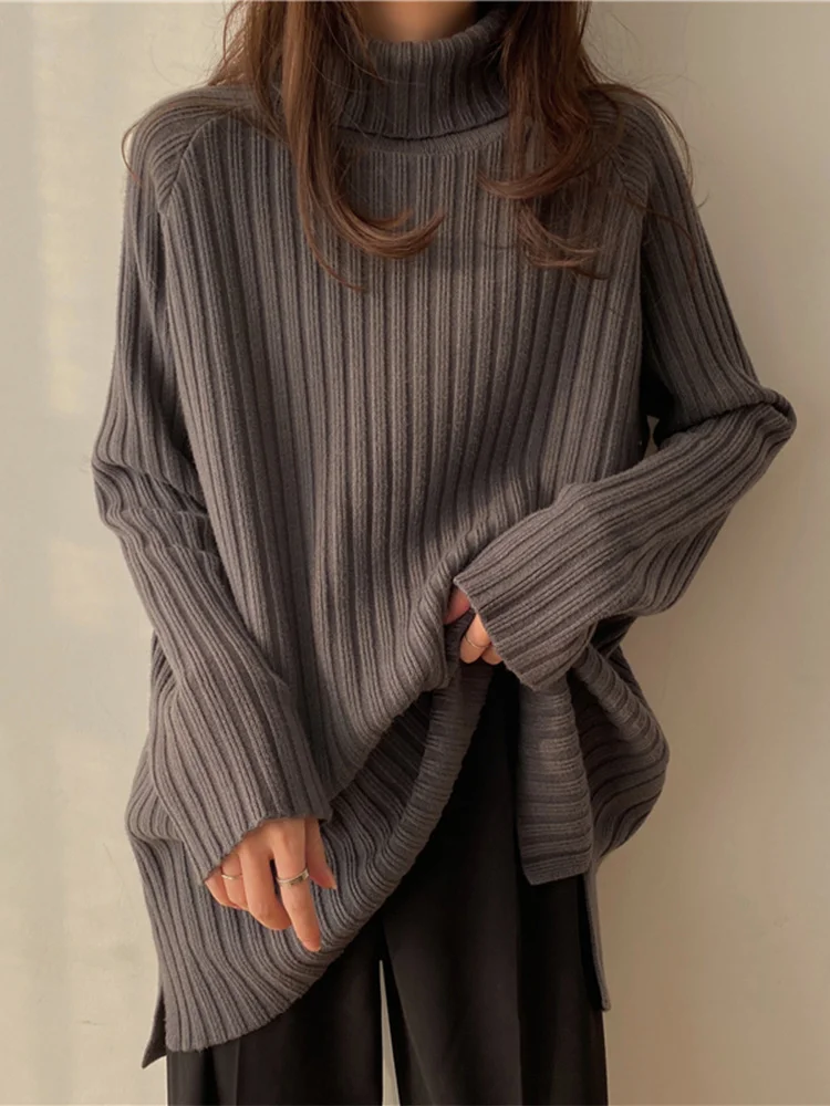 

Зимняя Новинка 2021, пуловер в ленивом стиле с высоким воротником, утепленная вязаная рубашка с длинным рукавом