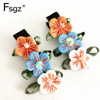 5 5 cm partysu flower hairpins for women beads sewing small flower hair clips hand making fabrics barrettes headwear accessories
