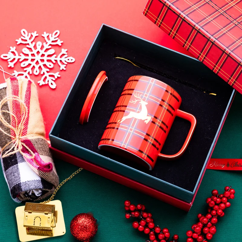 Рождественская керамическая кофейная кружка с крышкой и ложкой Современные