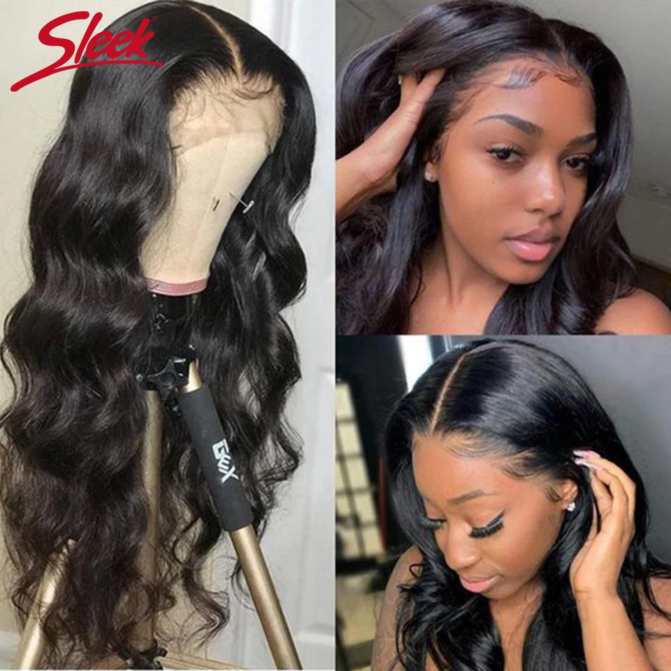 Sleek T Part Peruvian Hair Wigs 180% Density Body Wave Lace Wig Remy Wigs For Women Human Hair Pre plucked With Baby Hair