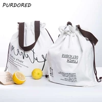 purdored 1 pc white letters insulated lunch bags thermal insulated lunch box bag food picnic bag cooler bento bag for kid tote