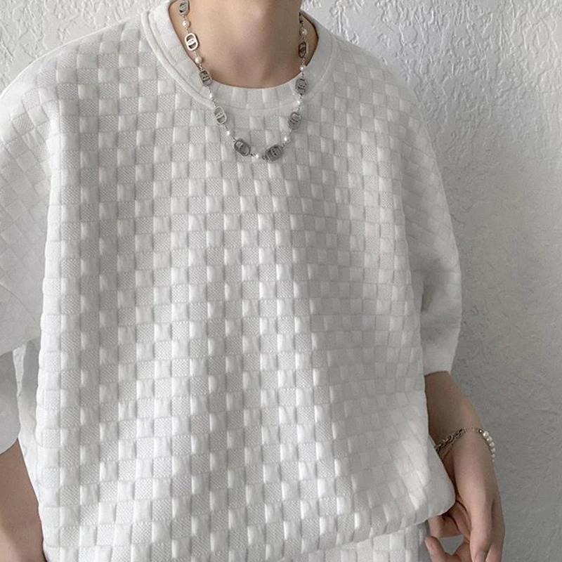 Футболка мужская с вафельным принтом свободная повседневная рубашка оверсайз в