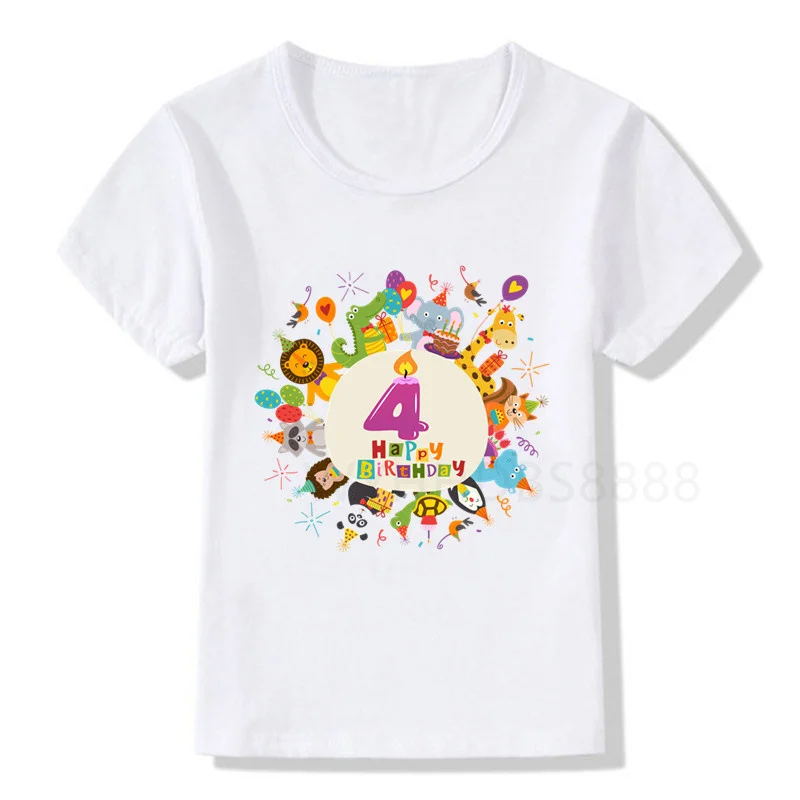 Детская футболка с рисунком животных на вечеринку день рождения цифры имя 1-9 лет