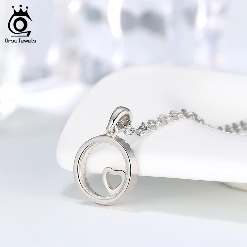 ORSA JEWELS круглая форма кулон ожерелье с маленьким сердцем полный АААА Циркон 925
