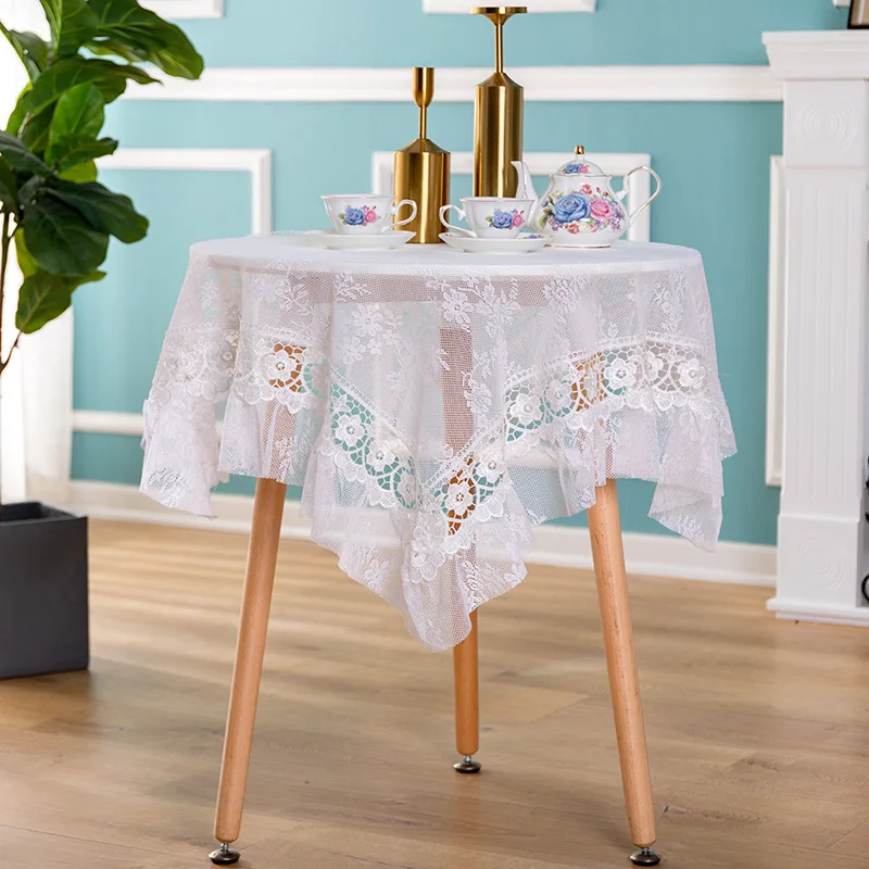 

Modern Fashion White Jacquard Tablecloth Bedroom Balcony Living Room Kitchen Decor Small Round Table Cloth Set Party Decoration