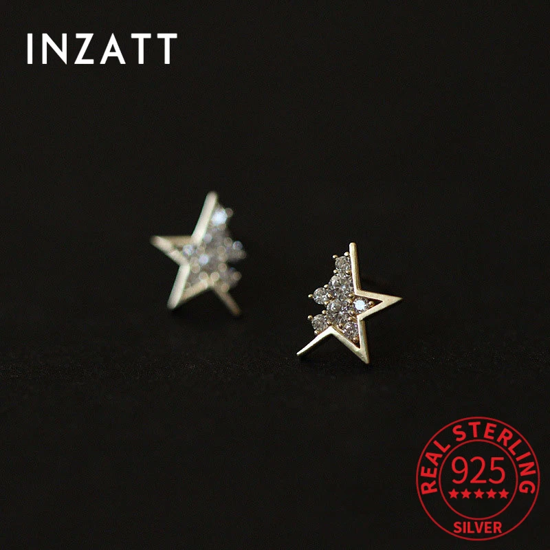

INZATT Real 925 Sterling Silver Zircon Star Stud Earrings For Fashion Women Party Hiphop Fine Jewelry Accessories Drop Shipping