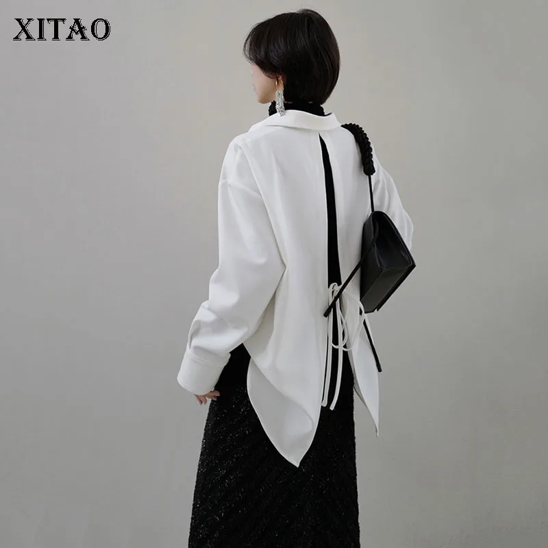 Женская блузка с разрезом на спине XITAO белая свободного размера плюс длинным