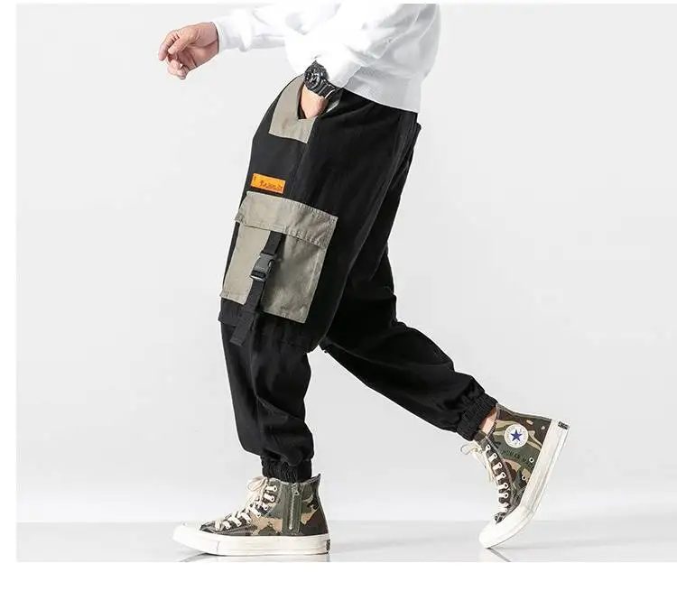 2019 Ins Korean Spring Hip Hop Joggers Men Black Harem Pants Multi-pocket Ribbons Man Sweatpants Streetwear Casual Mens | Мужская одежда