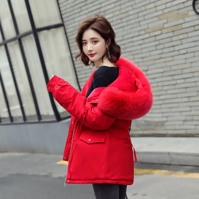 

Hooded Fur Collar Jackets Women Plus Velvet Thicken Cotton Padded Winter Jacket Women Warm Parkas Casual Long Coat Women C6508