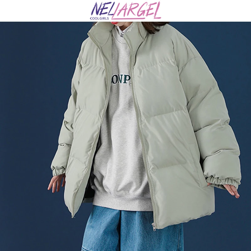 NELLARGEL Women Winter Harajuku Puffer Jacket Parkas 2022 Femal Thick Colorful Korean Bubble Coat Girl Black Bomber | Женская одежда