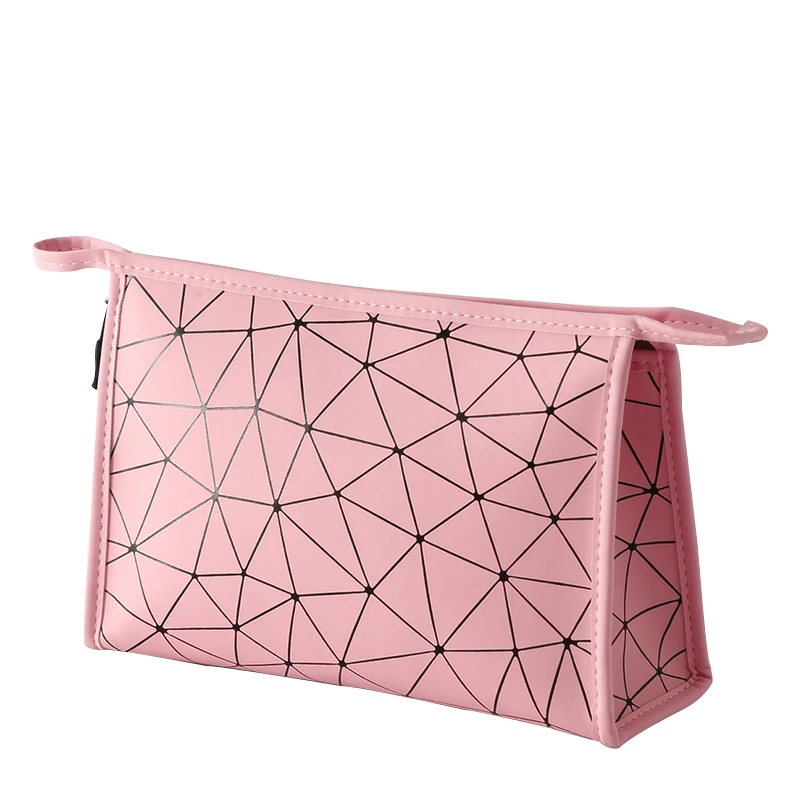 

New Fashion Women Makeup Bag with PU Leather Geomatric Design Waterproof Organizer Comestic Bag for Women Toiletry Kit Handbag