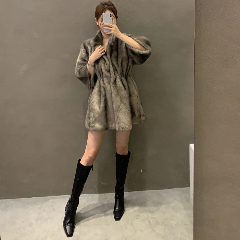 

Lucyever Winter Thick Faux Fur Coat Women Fluffy Shirring Slim Long Coats Woman 2020 Korean Style Luxurious White Clothes Femme