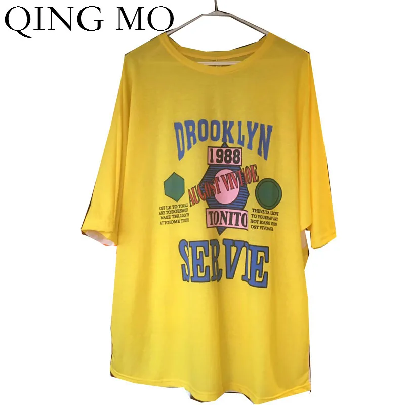 QING MO синяя зеленая черная желтая белая женская футболка с рукавом летучая мышь 2020