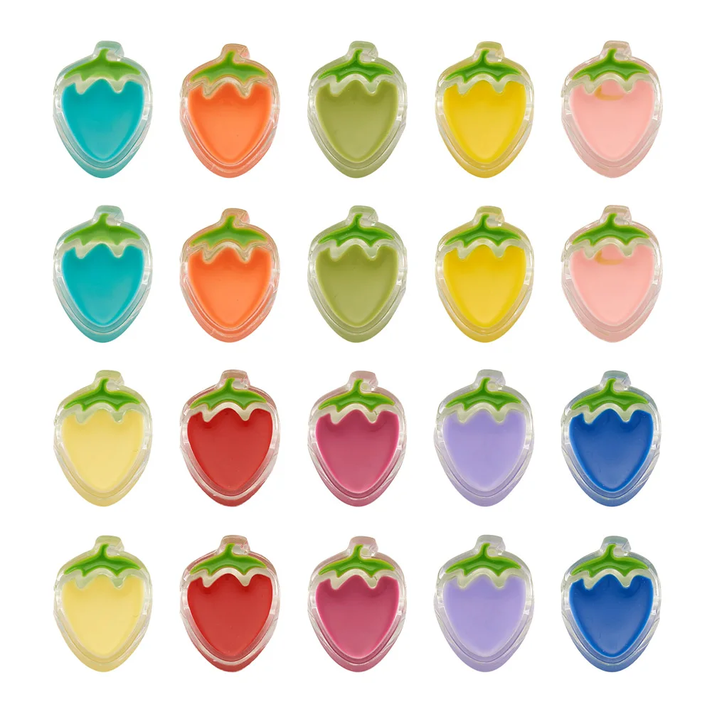 

90Pcs-100pcs Mixed Colors Transparent Enamel Acrylic Beads Heart Strawberry Flat Round Pineapple Watermelon