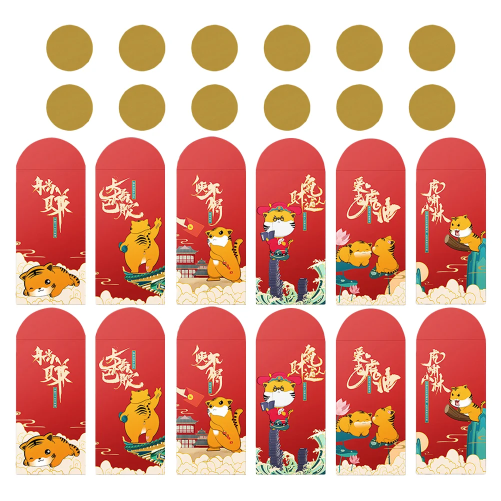 

Конверты красные с тигровым узором, 24 шт., 2022 красных пакетов с наклейками (разные цвета)