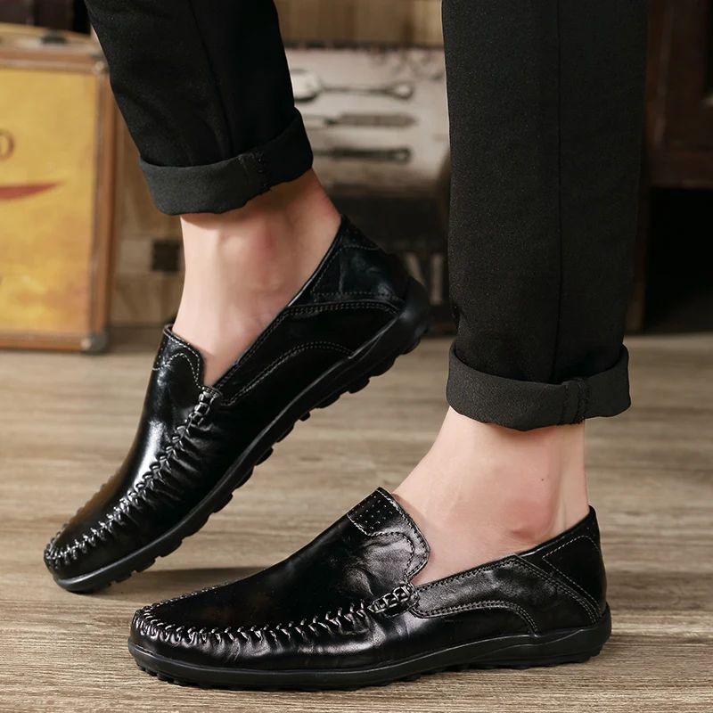 Men Casual Shoes Luxury Brand 2020 Leather Mens Loafers Moccasins Breathable Slip on Black Driving Plus Size 37-46 | Обувь