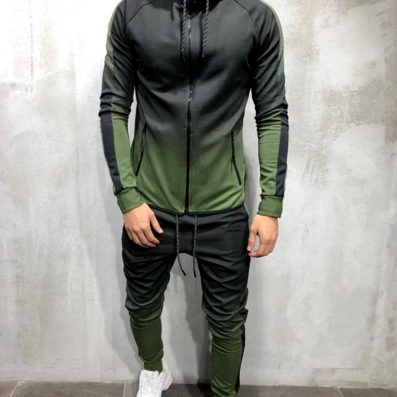 

Hip-hop Sports Hoodie 3D Gradient Printing Zipper Color Matching Men's Suit