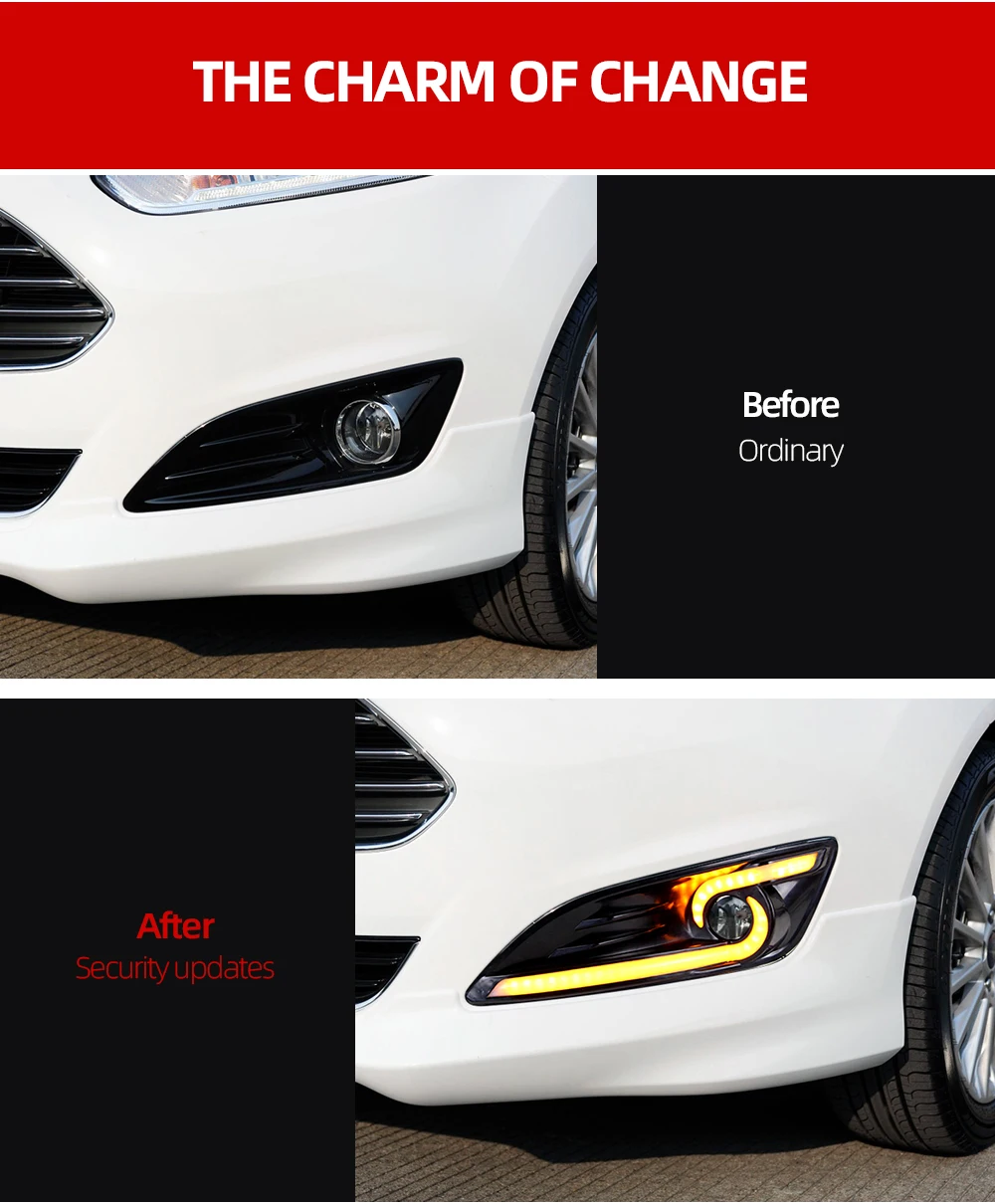 CSCSNL 1 пара для Ford Fiesta 2013 Светодиодный дневной ходовой свет светодиодный DRL противотуманная фара крышка желтый поворотные сигнальные огни