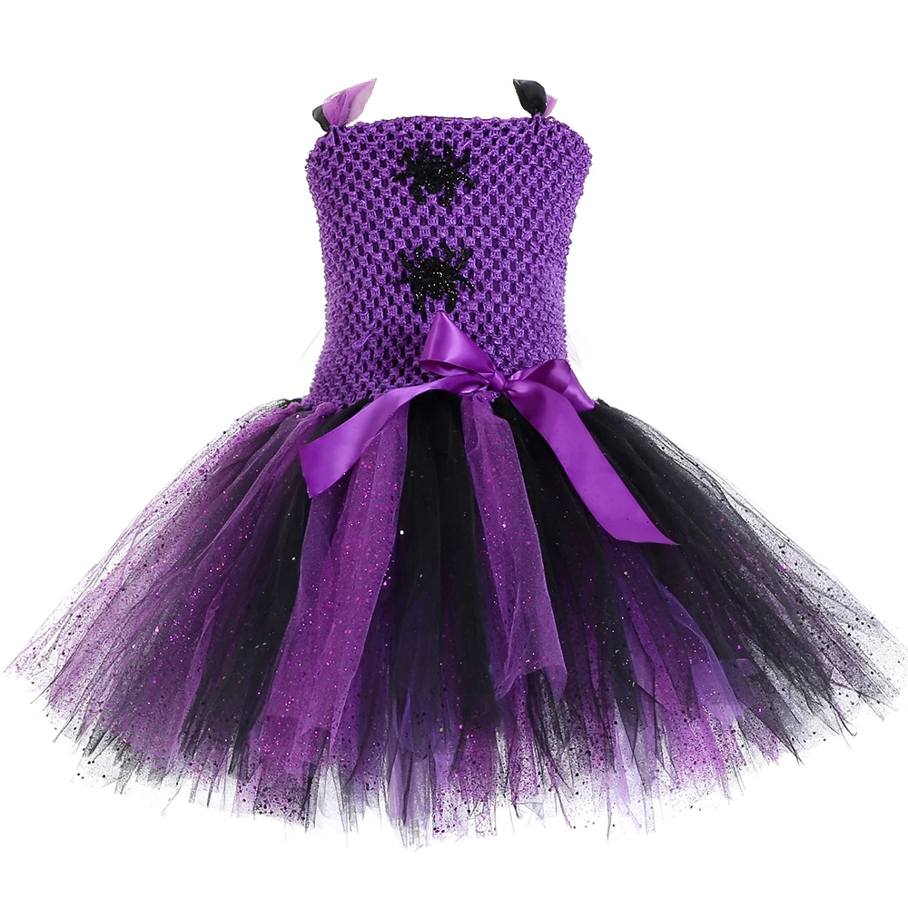 

Purple Black Halloween Girls Dresses for Kids Spider Tutu Dress with Sequins Witch Halloween Costumes Girls Toddler 1-14 Years