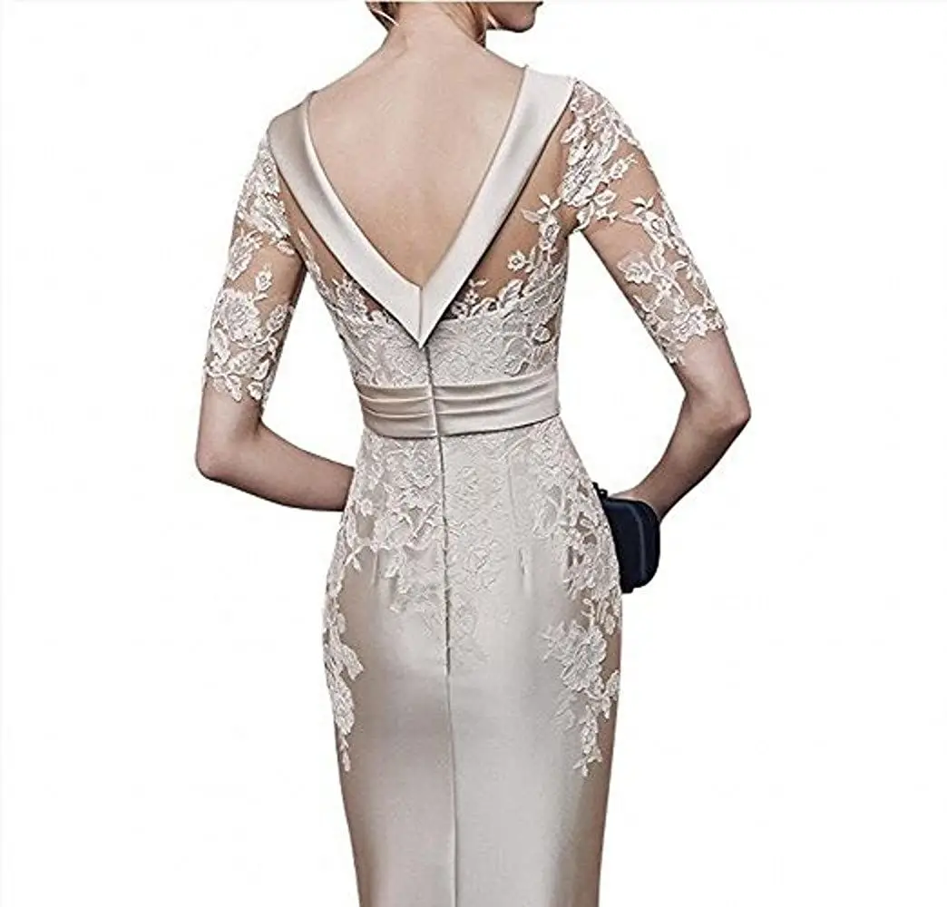 Женское атласное вечернее платье цвета шампанского с короткими рукавами на