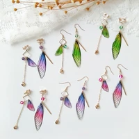 temperament fairy long earrings butterfly wings drop earrings dreamy gradient color asymmetric earrings romantic bridal jewelry