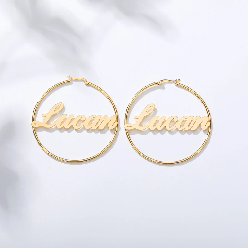 Personalized Name Stainless Steel Letter Stud Earrings For Women Fashion Custom Name Piercing Earrings Nameplate Open Round