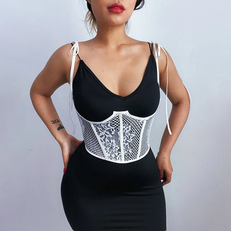 

Elegant Women Fashion Corsets Bustiers Mesh Girdle Back Lace-up Waist Belt Fishbone Crown Corset Top Underbust Curve Shaper