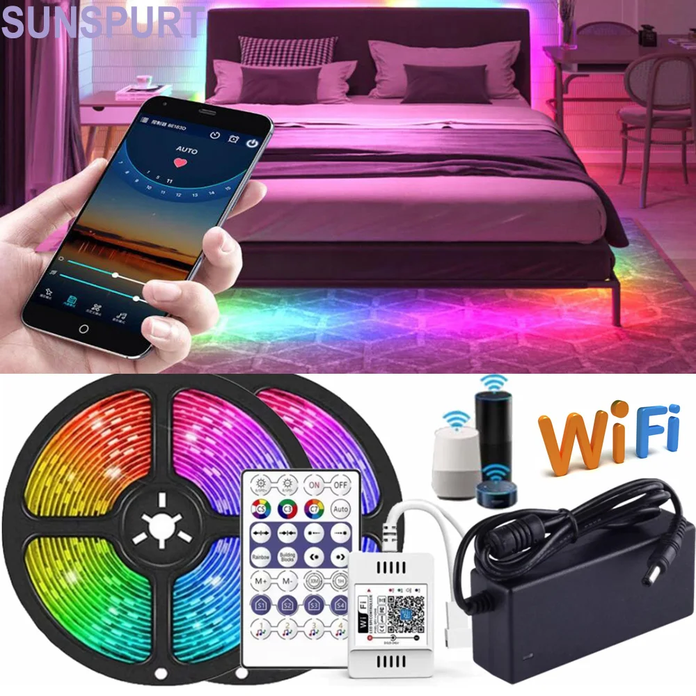 DC5V WS2812B LED RGB Strip Tapes With Addressable Pixel WiFi Remote Control Dual Output Power Kit Intelligent Music App Adapter |