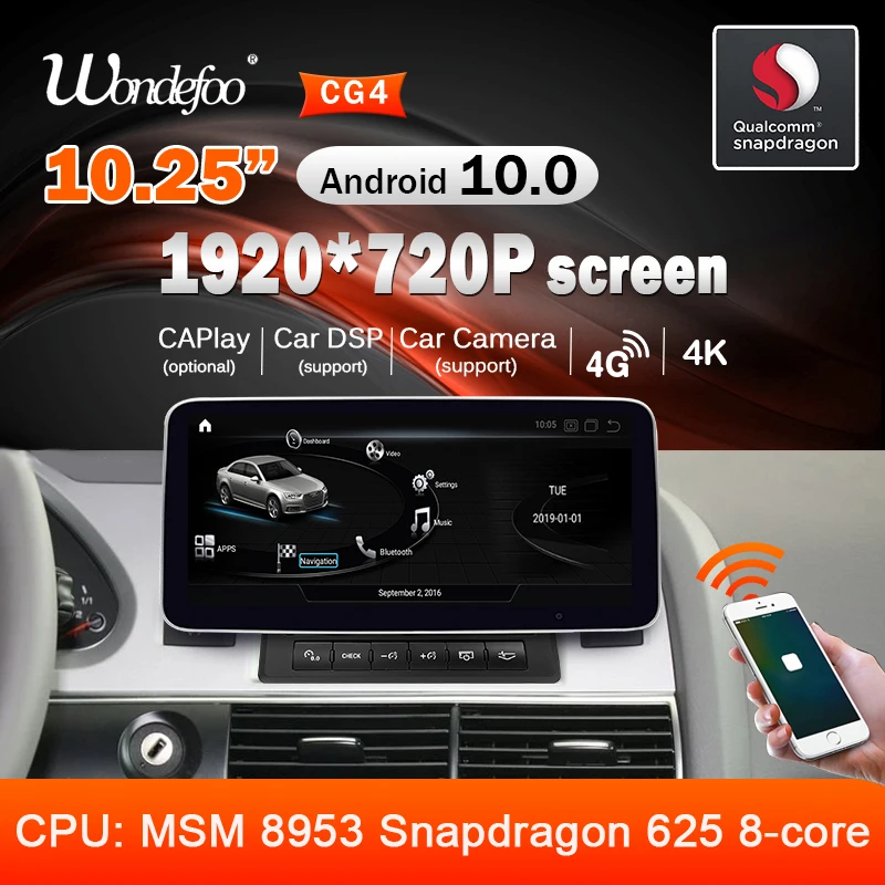 автомагнитола 2 din андроид Автомагнитола Snapdragon Android 10 для Audi A6 A6L C6 2005-2011