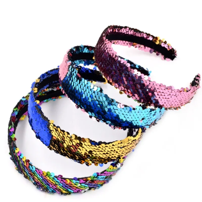 Двусторонняя повязка на голову с блестками тканевый широкий ободок широкими