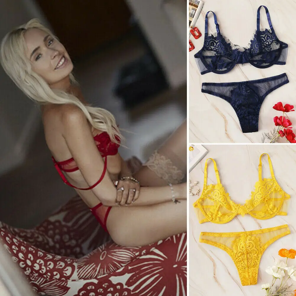 2019 Sexy Women Lace Hollow Out Bralette Set Goddess Sex Lingerie Ladies Bra and Panties Brief 2pcs Sets New Arrivals S-XL | Тематическая