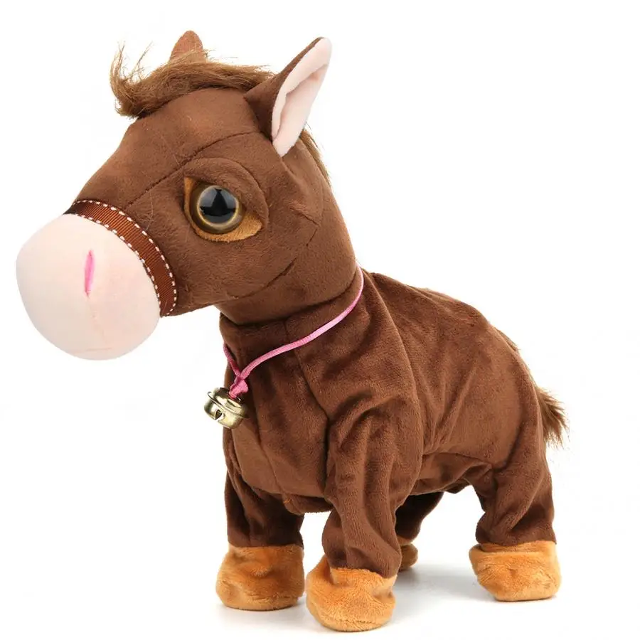 Умная электрическая лошадь плюшевая игрушка с голосовым управлением шагающая и