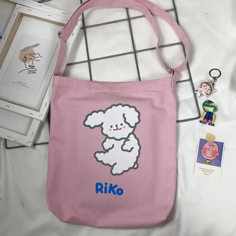 

Girls Student Canvas Messenger Bag Cute Dog Women Shoulder Shopping Bags Large Capacity Ladies Eco Reusable Casual Tote Handbags