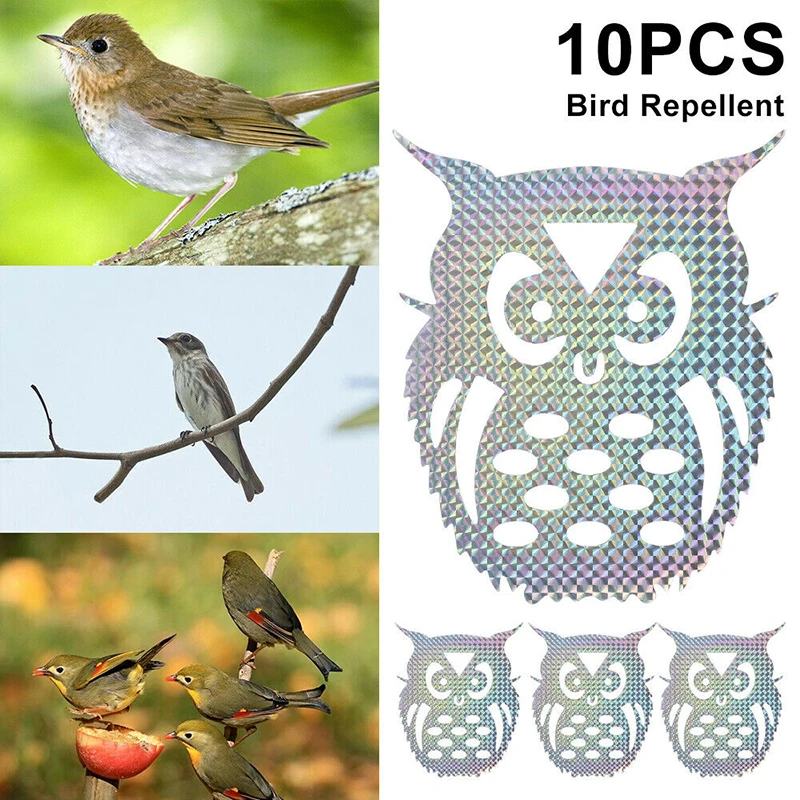 

10pcs Bird Repellent Deterrent Owl Laser Reflective Sticker Garden Porch Waterproof Stickers Keep The Birds Away