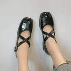 Сезон весна-осень; Женские туфли-лодочки с перекрещивающимися ремешками в стиле Лолита; Кожаные; Туфли Мэри-Джейн; Туфли с ремешком и пряжкой, женская обувь на низком каблуке; Повседневная обувь; 9055 г