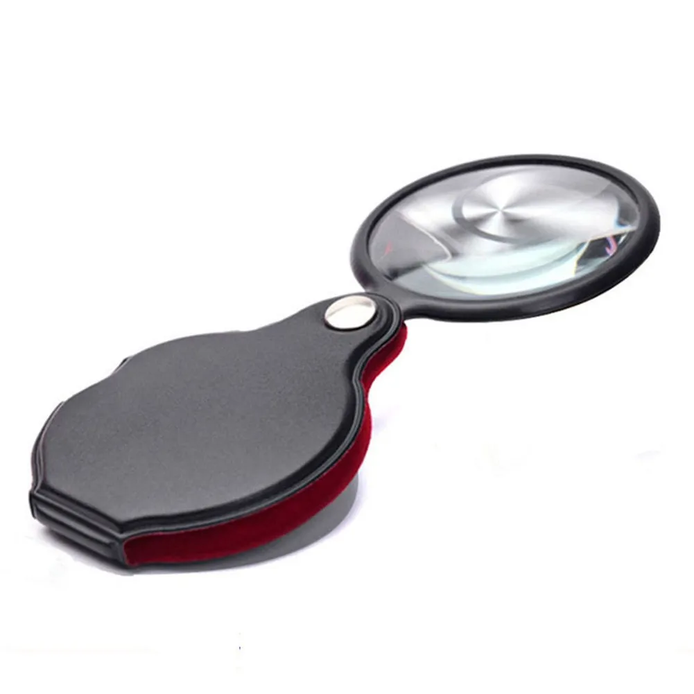 

Portable Handheld Magnifier 8X Leather Magnifier Pocket Magnifier Artificial Leather Folding Live Handle Magnifying Glass