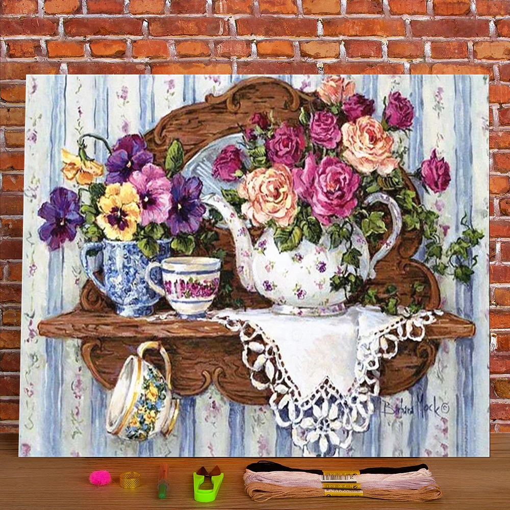 

Flower Pre-Printed 11CT Cross Stitch DIY Embroidery Full Kit DMC Threads Needlework Handiwork Handicraft Sewing Gift Counted